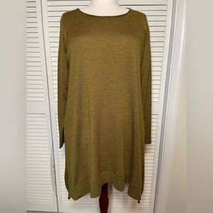 Eileen Fisher Sweater Tunic Women's Brown Black Merino Wool Long Sleeve Size XL